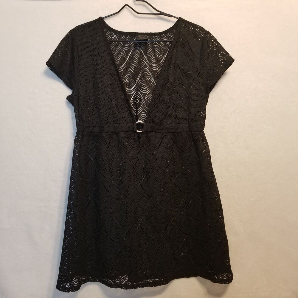 Catalina L Swim Cover Black Lace Sheer Elastic Waist Beach Resort Cruise